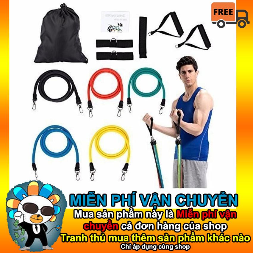 Dụng cụ tập gym tại nhà, dụng cụ tập thể hình tại nhà, dụng cụ tập cơ ngực tại nhà, dây ngũ sắc bộ 11 món dây cao su đàn hồi loại tốt (FREESHIP)