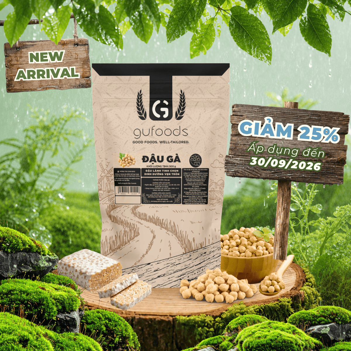 Đậu gà GUfoods - Giàu protein thực vật, Đa công dụng, Nguyên liệu làm tempeh, Lành mạnh, Eat clean, Healthy, Tập gym