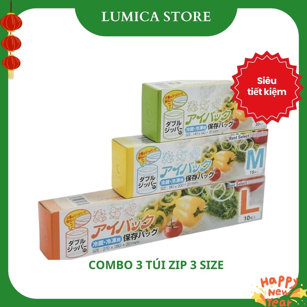 Combo 3 túi zipper đựng thực phẩm khóa kéo 3 size SML – Lumica Store