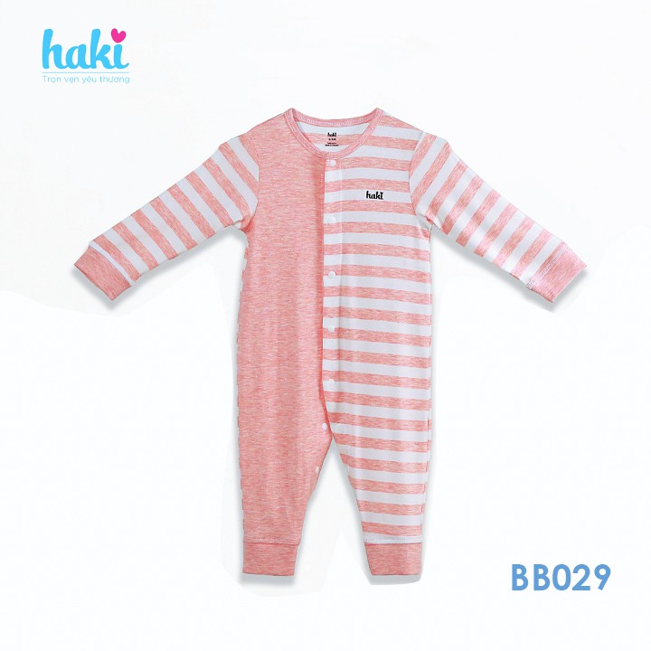 Body dài tay cài giữa phối nửa thân Haki Bodysuit cho bé trai bé gái chất liệu vải sợi tre cao cấp (Bamboo) BB029 -
