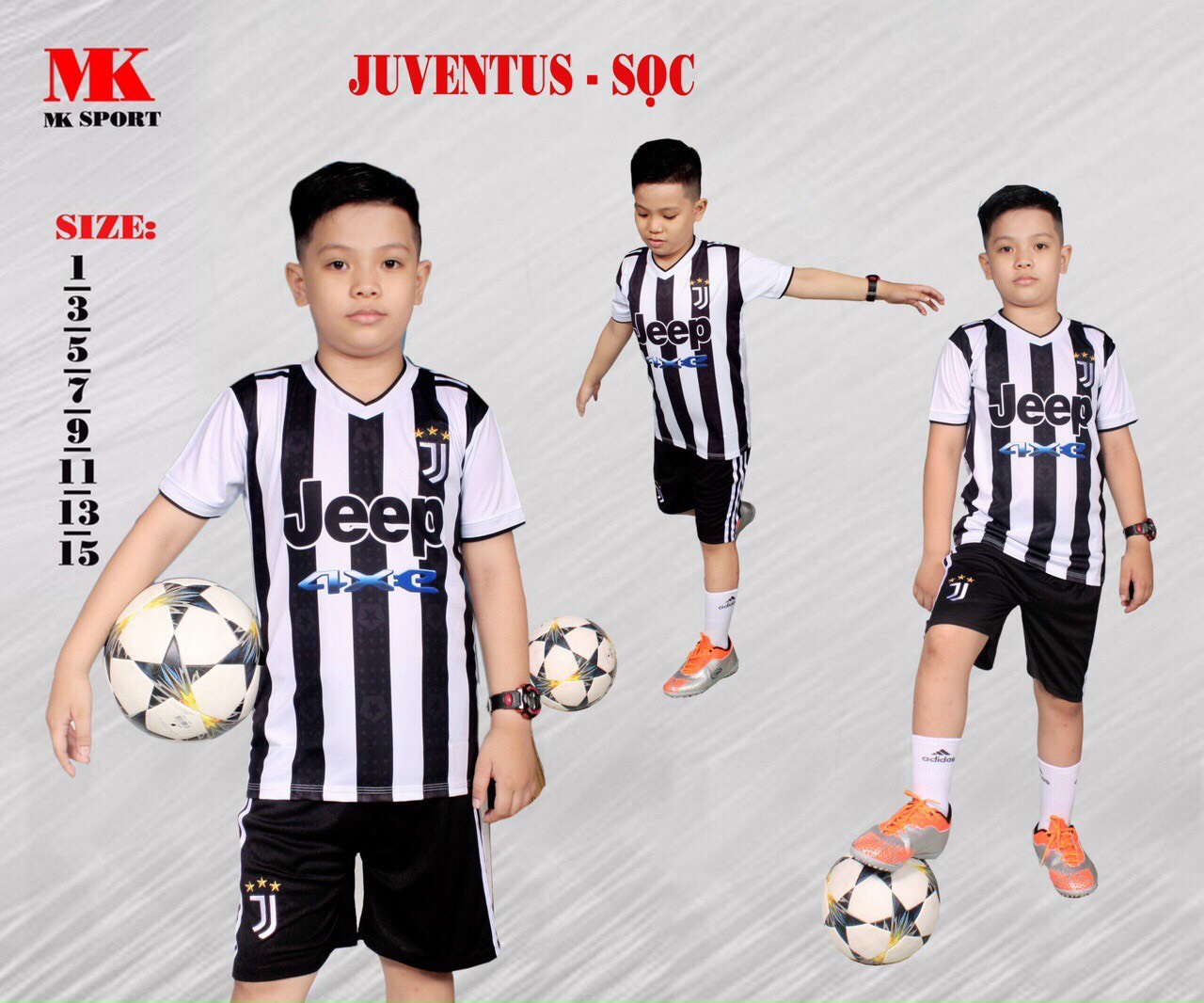 Bộ bóng đá Juve trẻ em - người lớn đen trắng giải mới 2021-2022 (13-85kg)