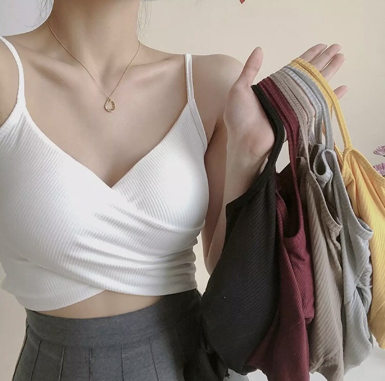 Áo hai dây nữ chéo trước ôm dáng sành điệu - Phối với chân váy, quần cạp cao siêu đẹp - Áo croptop 2 dây nữ - Áo bra nữ tập yoga - Bra 15