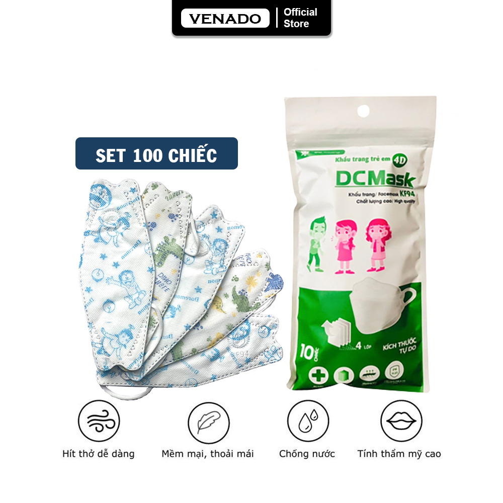 Combo 100/50 khẩu trang kf94 trẻ em 4-10 tuổi 4d kháng khuẩn chống bụi mịn cao cấp venado