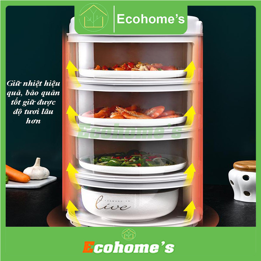 Lồng bàn giữ nhiệt đậy thức ăn 5 tầng cao cấp Ecohome's với chất liệu nhựa carbon không độc hại giữ nhiệt 9h thiết kế xếp chồng gọn gàng thiết kế trượt thông minh không vướng mắt và tách được từng tầng.