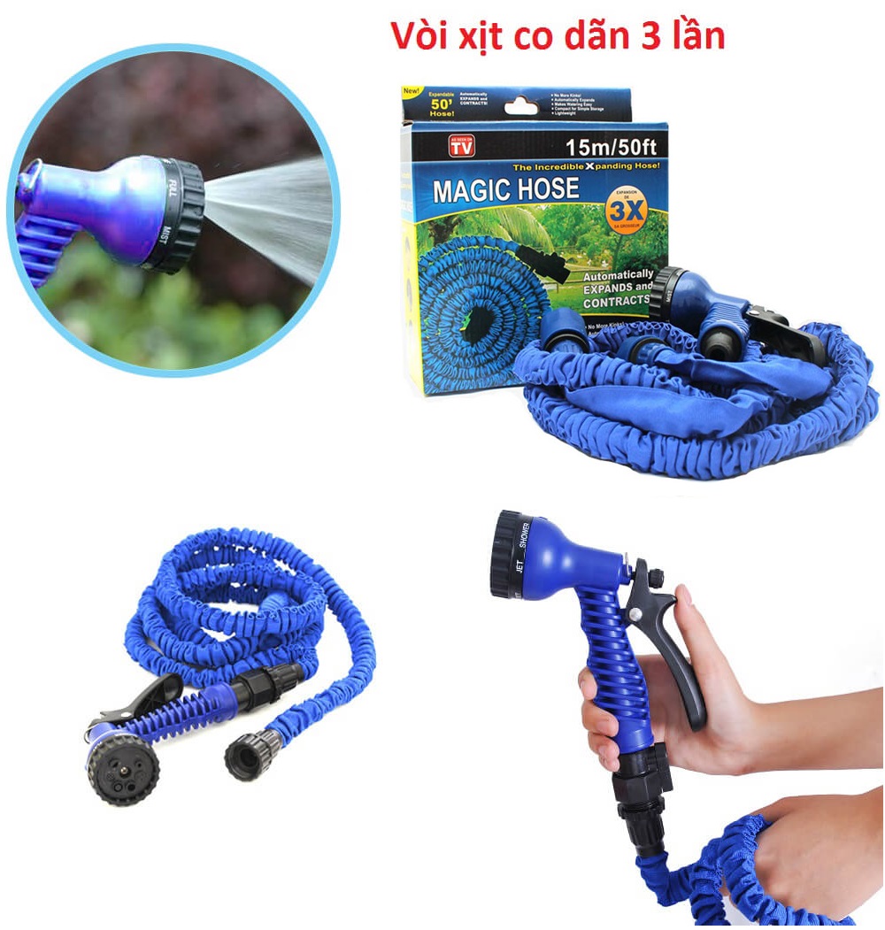 USA Bộ Vòi Xịt Vệ Sinh Thông Minh Không Điện Bộ Dây Và Vòi Xịt Tăng Áp Lực Nước Gấp 3 Lần Loại Magic Hose 15M Để Tưới Cây Dọn Dẹp Nhà Cửa,Sân Vườn Vòi Rửa Xe, Vòi Tăng Áp, Vòi Tưới, ... Bảo Hành 1 Năm