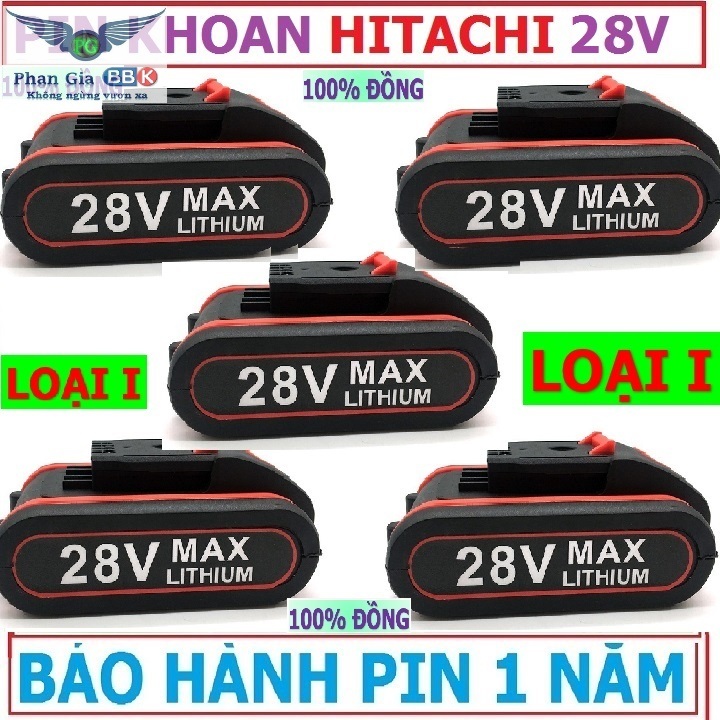 Pin máy khoan hitachi 28v có búa - pin trâu 5000mah - thời gian sử dụng 3 tiếng - chuẩn 5 cell