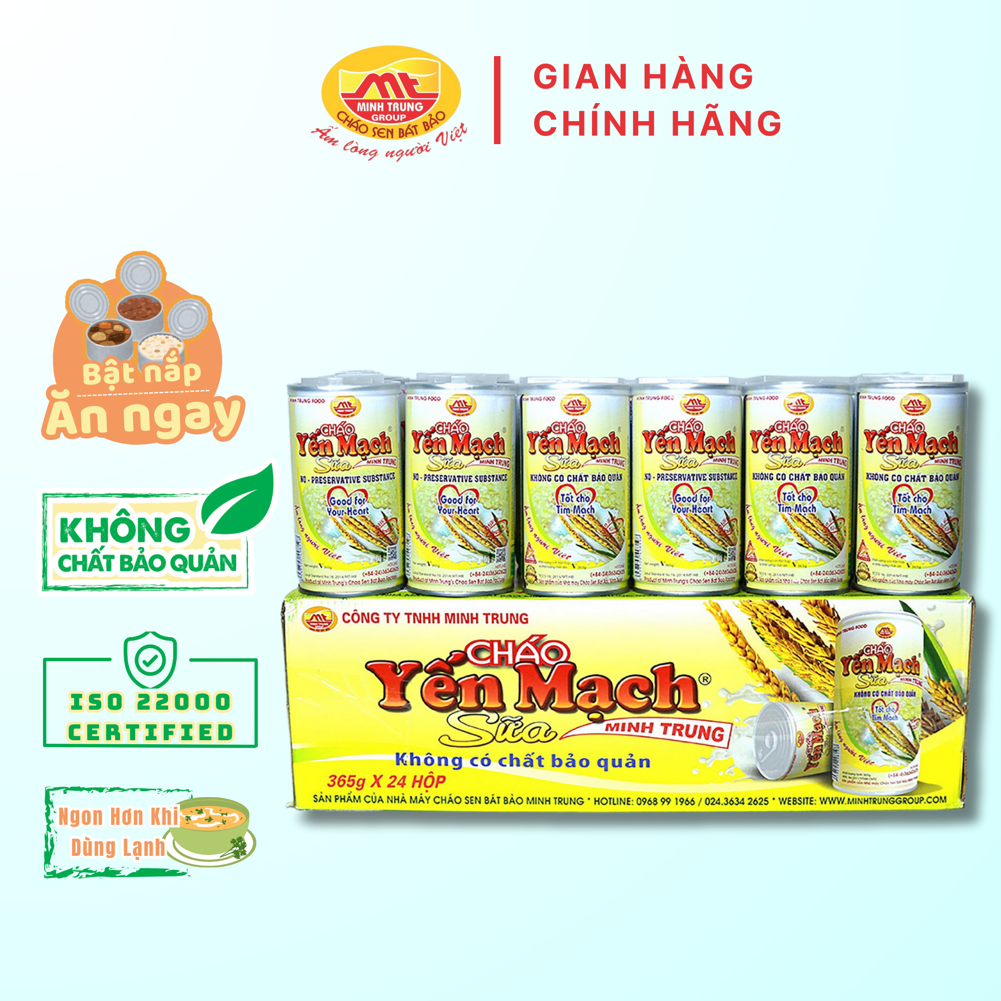 Cháo ăn liền yến mạch sữa Minh Trung 1 thùng 24 lon