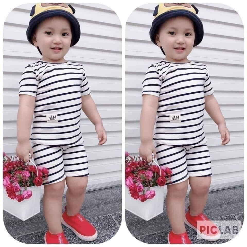 [Xả lỗ dọn kho] Set bộ kẻ HM cộc tay thun cotton mềm mát cho bé trai bé gái từ 8 đến 18kg|TK03