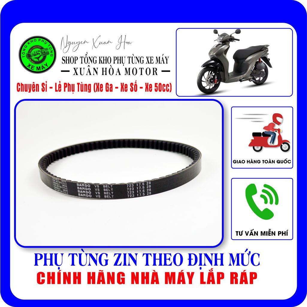 Dây Curoa BANDO 723-17.5-28 lắp cho VELIA ESPERO 50cc... (Thương hiệu Bando cao cấp)
