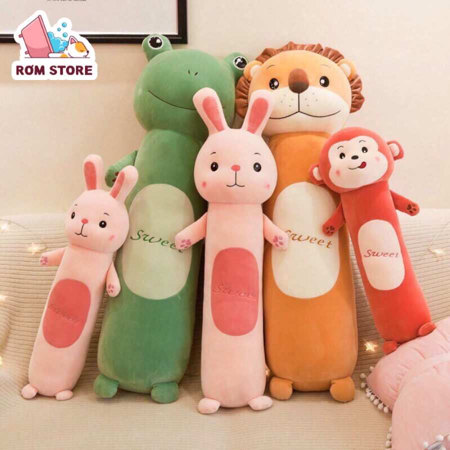 Gấu bông chó mũi tim tai dài, chó nhồi bông nằm dài ngủ màu hồng, xanh gối ôm siêu khổng lồ 1m4, siêu mềm mịn