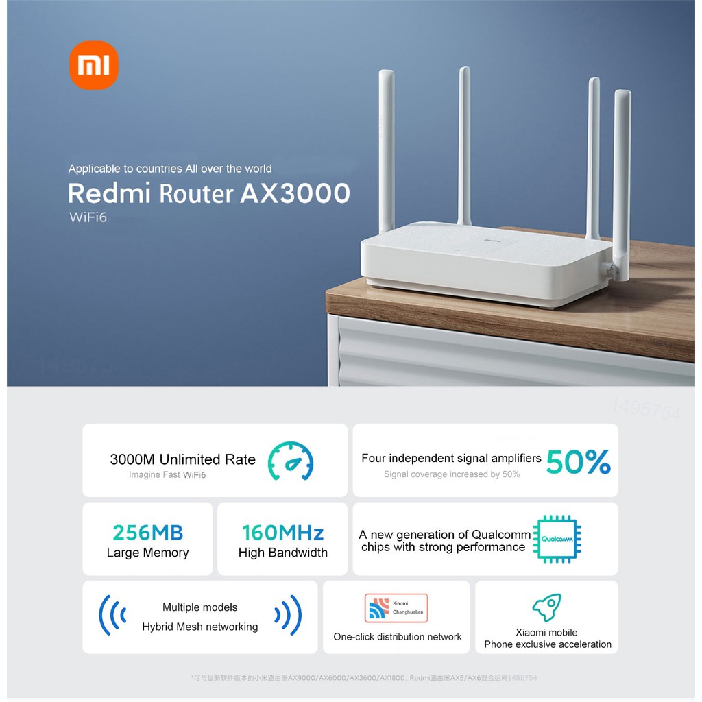 Bộ phát Wifi 6 Xiaomi CR8806/CR8808 AX3000 hỗ trợ Mesh và Beamforming MU-MIMO