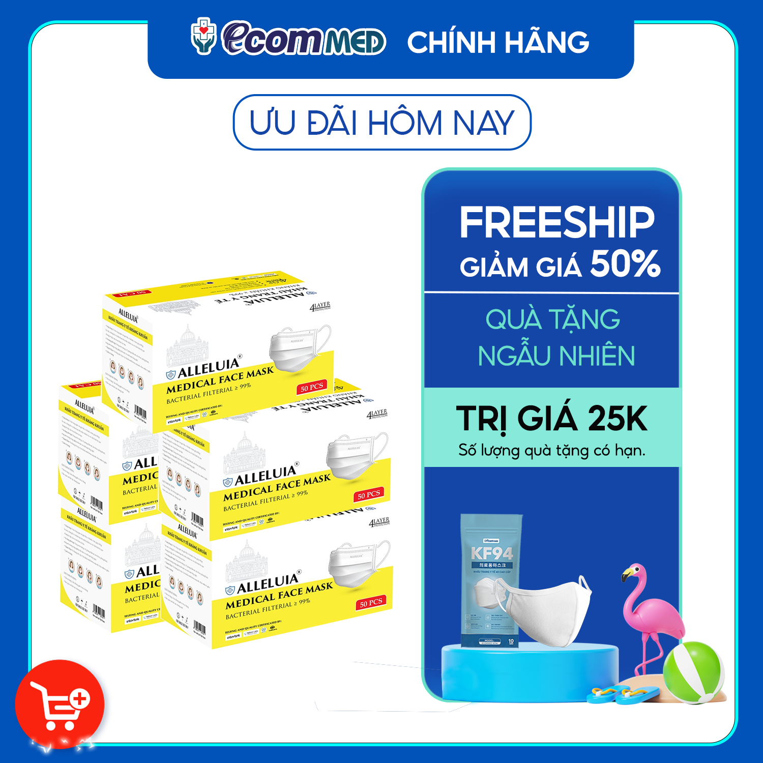 Combo 5 Hộp Khẩu Trang Y Tế Công Giáo AlleLuia 4 Lớp thông thoáng không đau tai  - Kháng Khuẩn 99% - Đạt chuẩn FDA