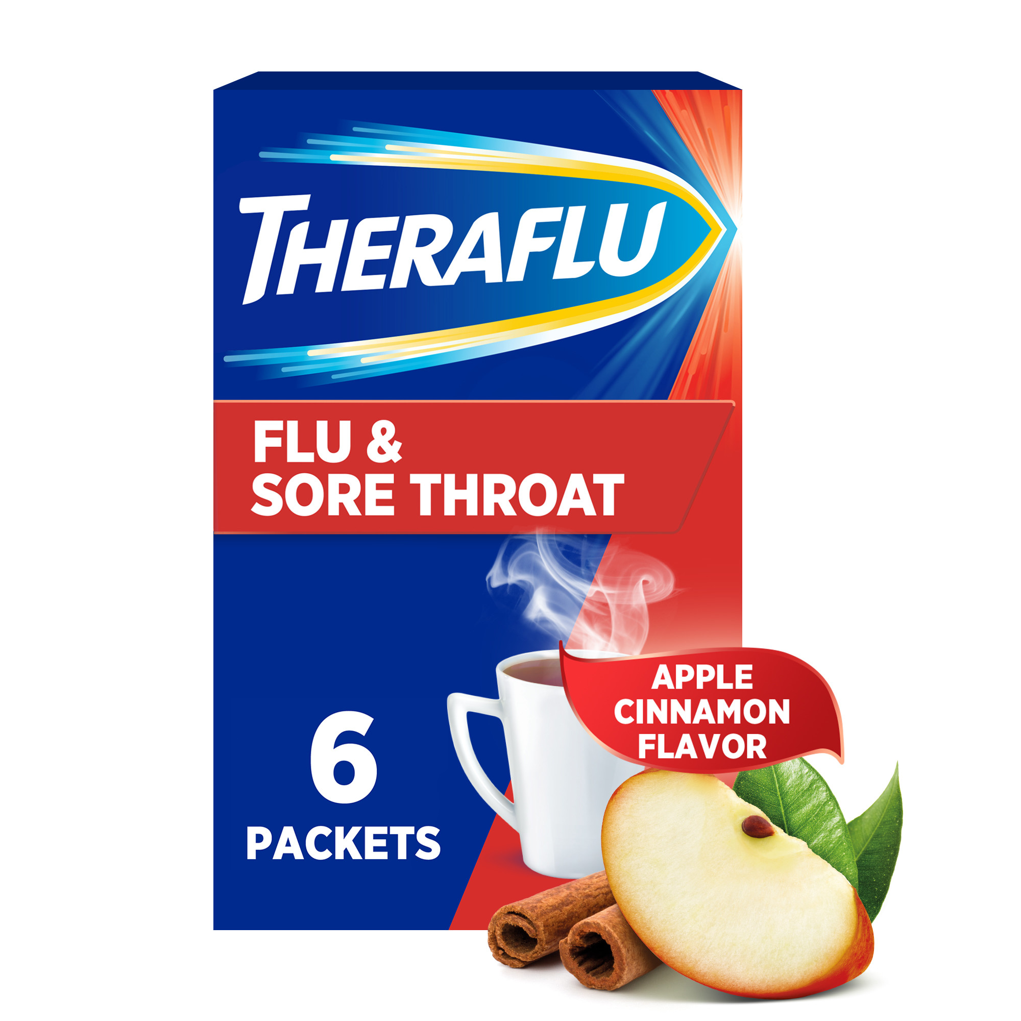 Trà giảm Cảm Lạnh Cảm Cúm và Đau họng Theraflu Mỹ hương Táo và Quế 6 Gói