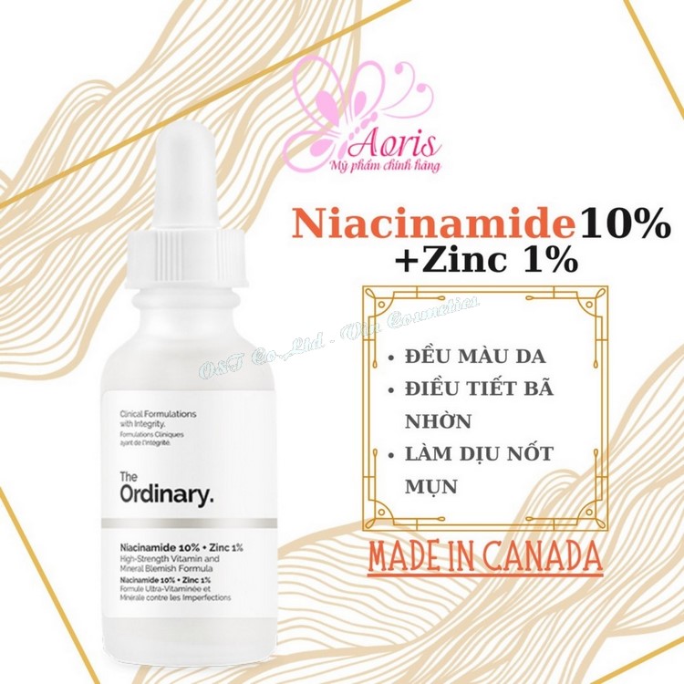 Serum The Ordinary Niacinamide 10% + Zinc 1% Tinh chất ngừa mụn thâm, dưỡng trắng giữ ẩm
