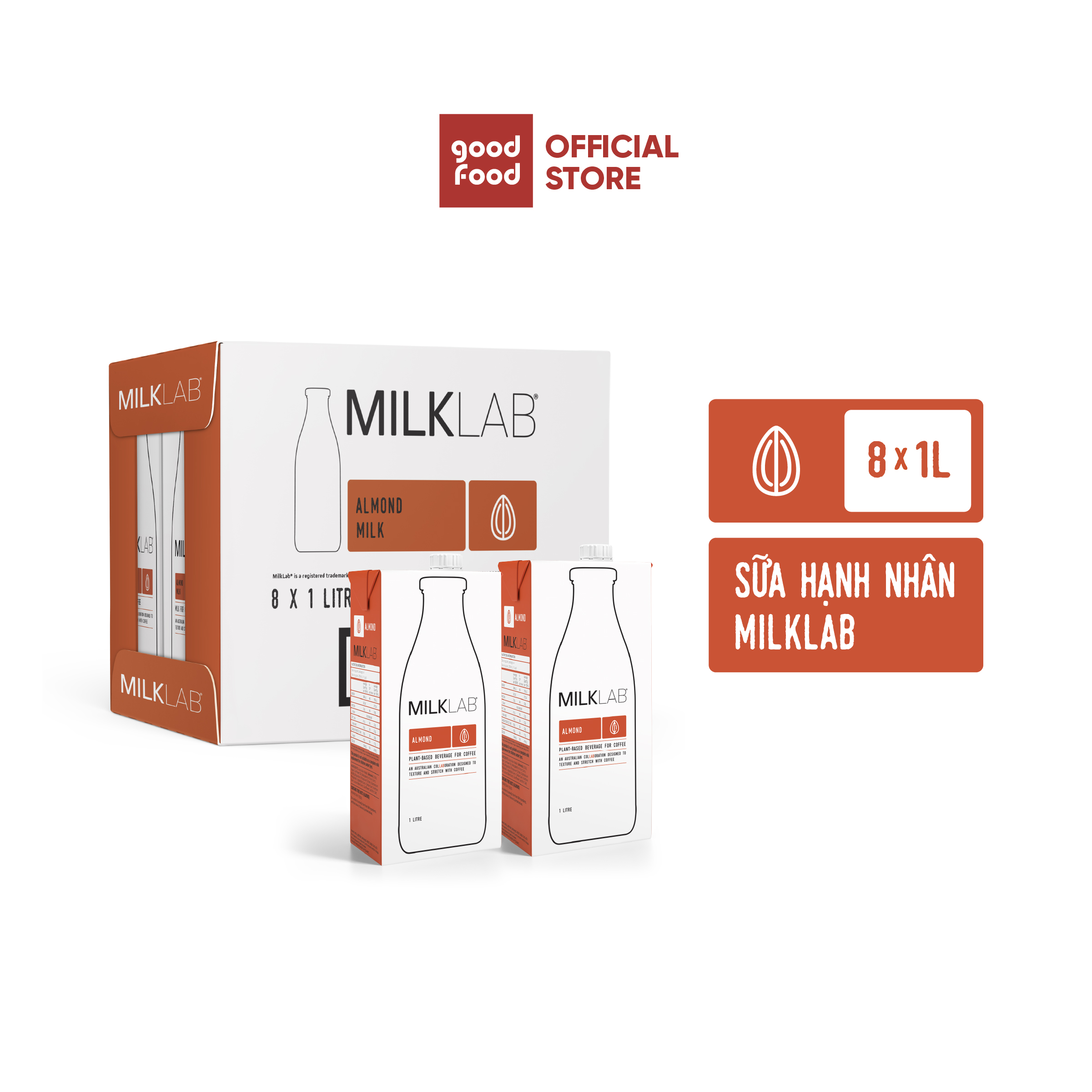 Sữa hạt almond cao cấp ít đường milklab – 3.5% hạnh nhân thùng 8 hộp 1 lít
