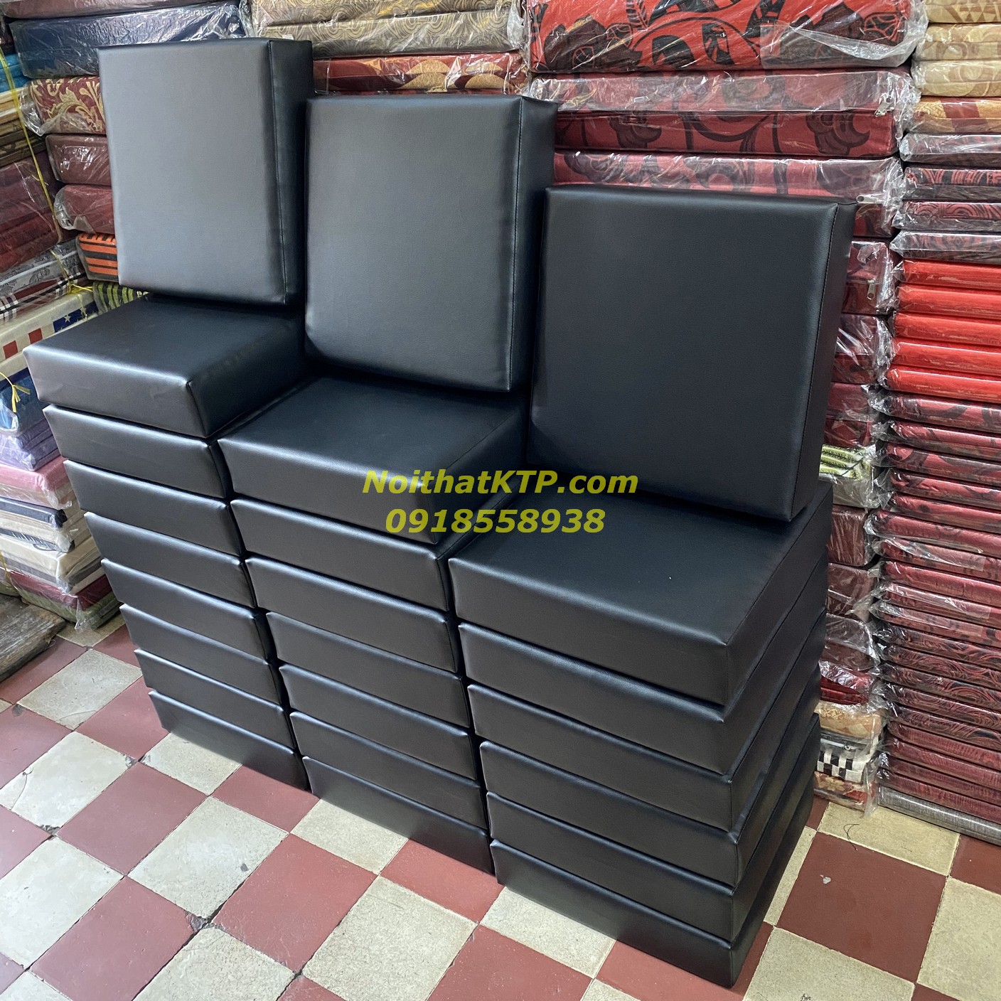 Ktp - nệm lót ngồi size 40x40 - chất simili giả da màu đen