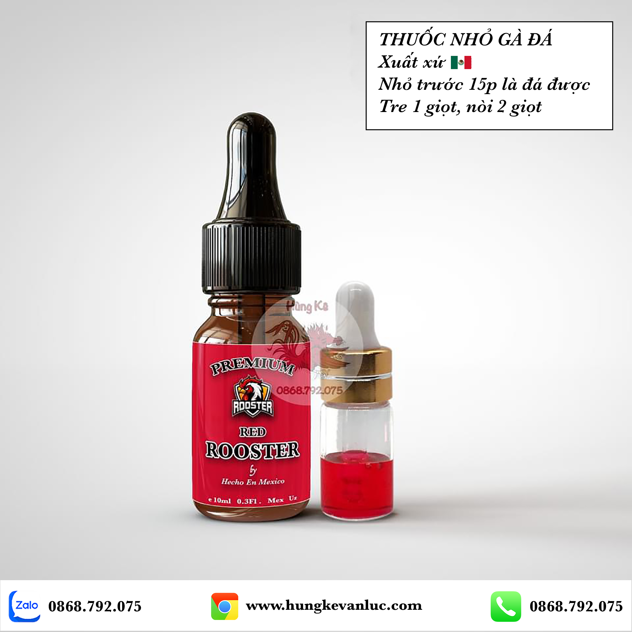 Thuốc nhỏ gà đá Red Rooster - Xuất xứ MEXICO - Giúp gà TĂNG BO LỚN, CHỐNG ÓI, TẢI CỰA, CỰC KỲ LỲ ĐÒN - Nguyên chất Chính Hãng - Chiết Lẻ 1cc