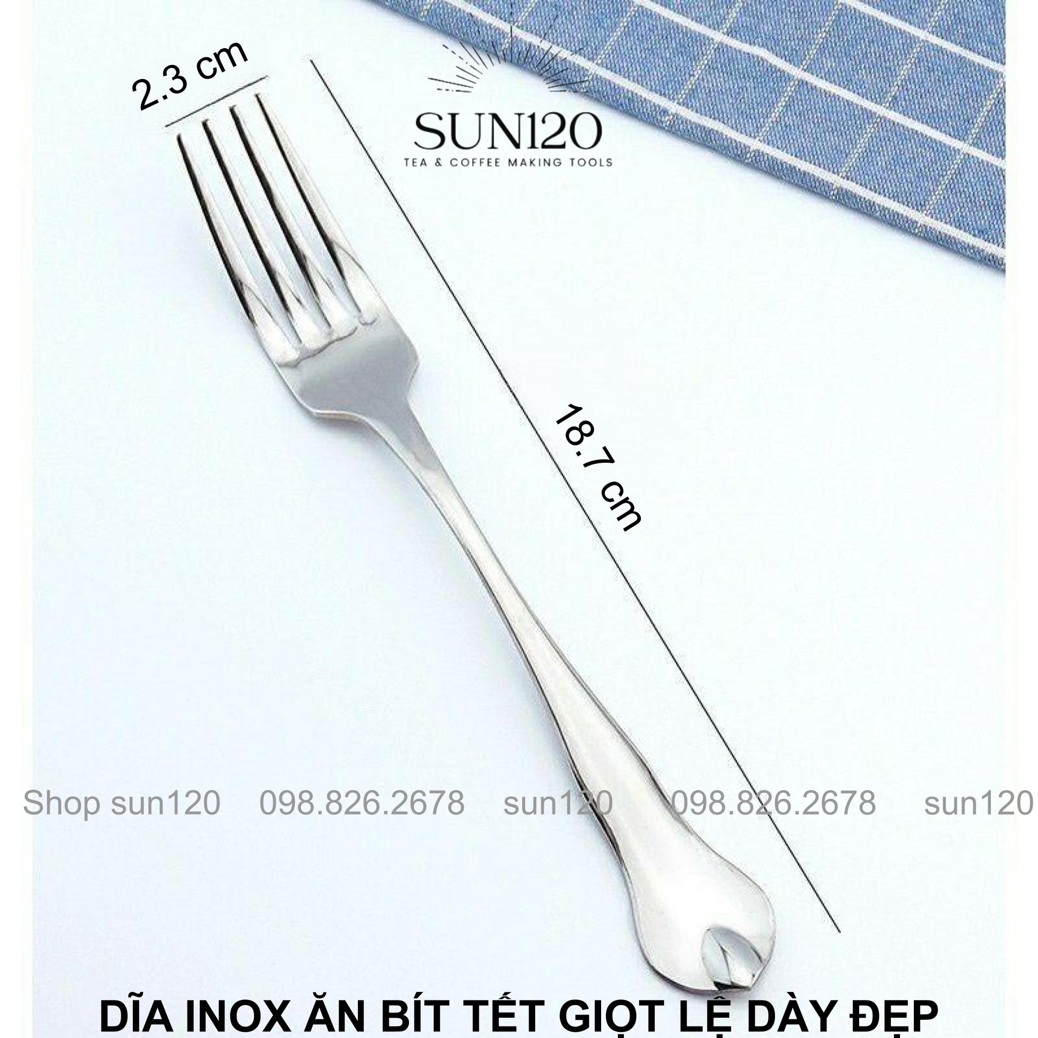 Dĩa inox ăn bít tết cán giọt lệ dày đẹp sang trọng sáng bóng 19 cm