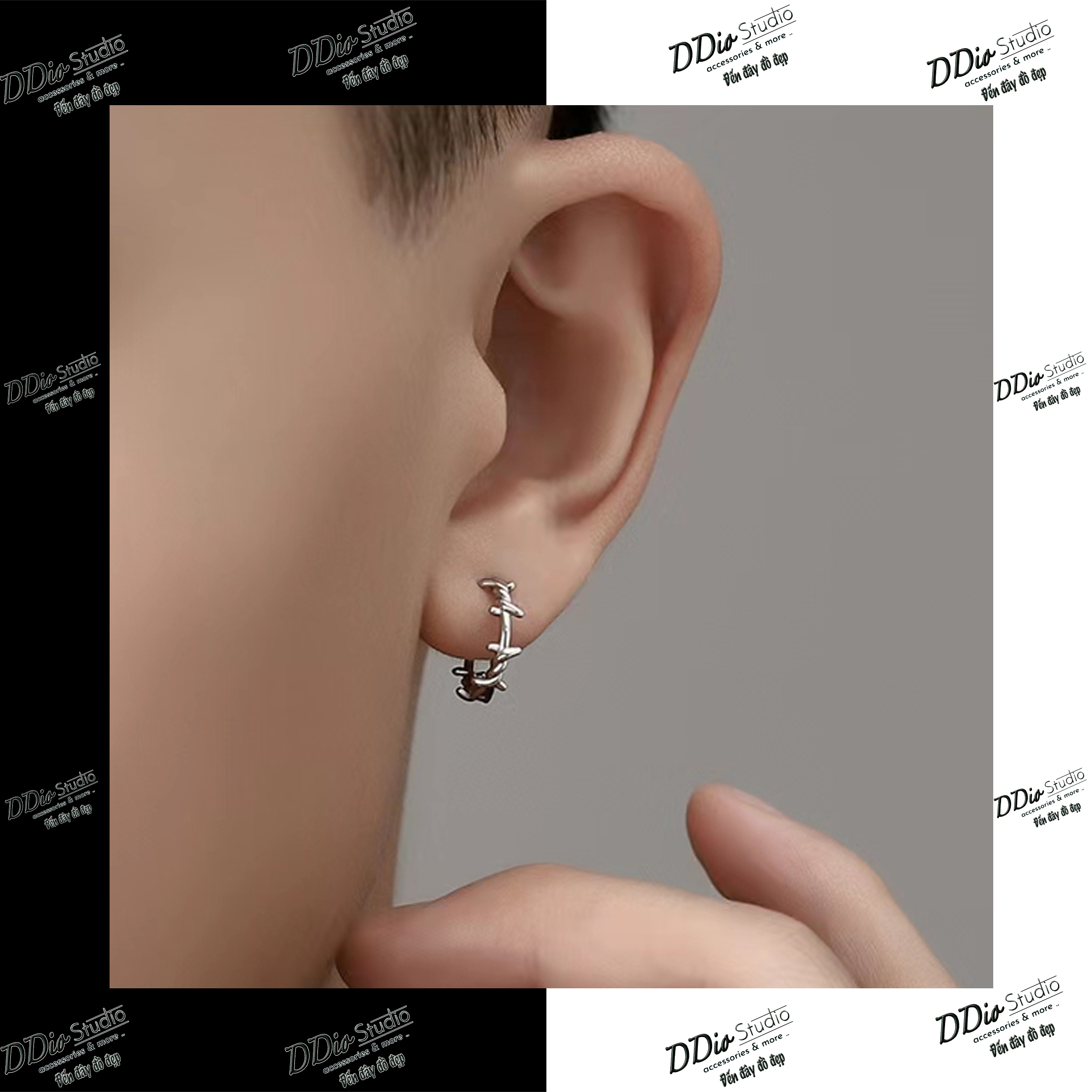 Bông tai ddio kẽm gai cao cấp - bạc 925 - phong cách thanh lịch, cool ngầu