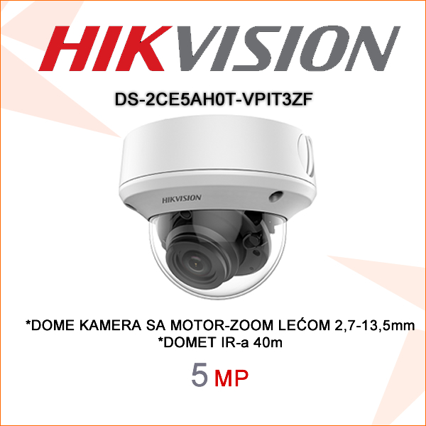 Camera hd-tvi dome hồng ngoại 5.0 megapixel hikvision ds-2ce5ah0t-vpit3zf