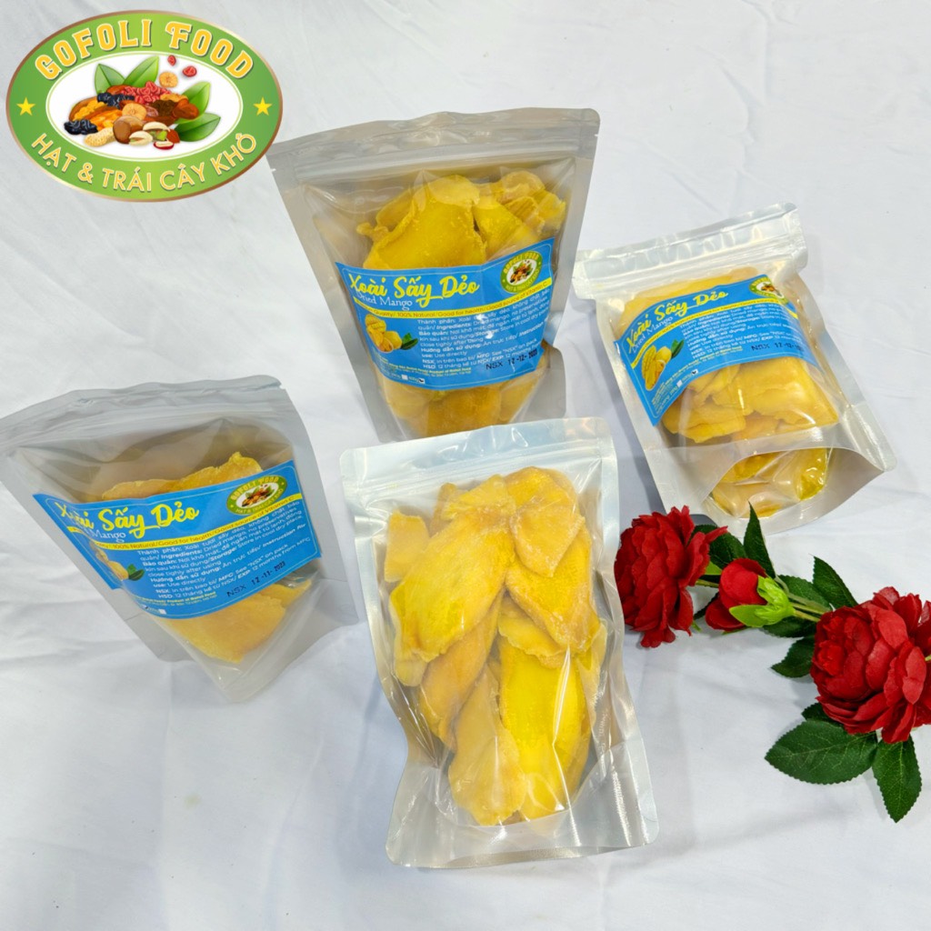 Xoài sấy dẻo Gofoli nguyên miếng loại 1 chất lượng xuất khẩu, 500g ăn mềm, dẻo, thơm, ngọt nhẹ, ăn rất ngon