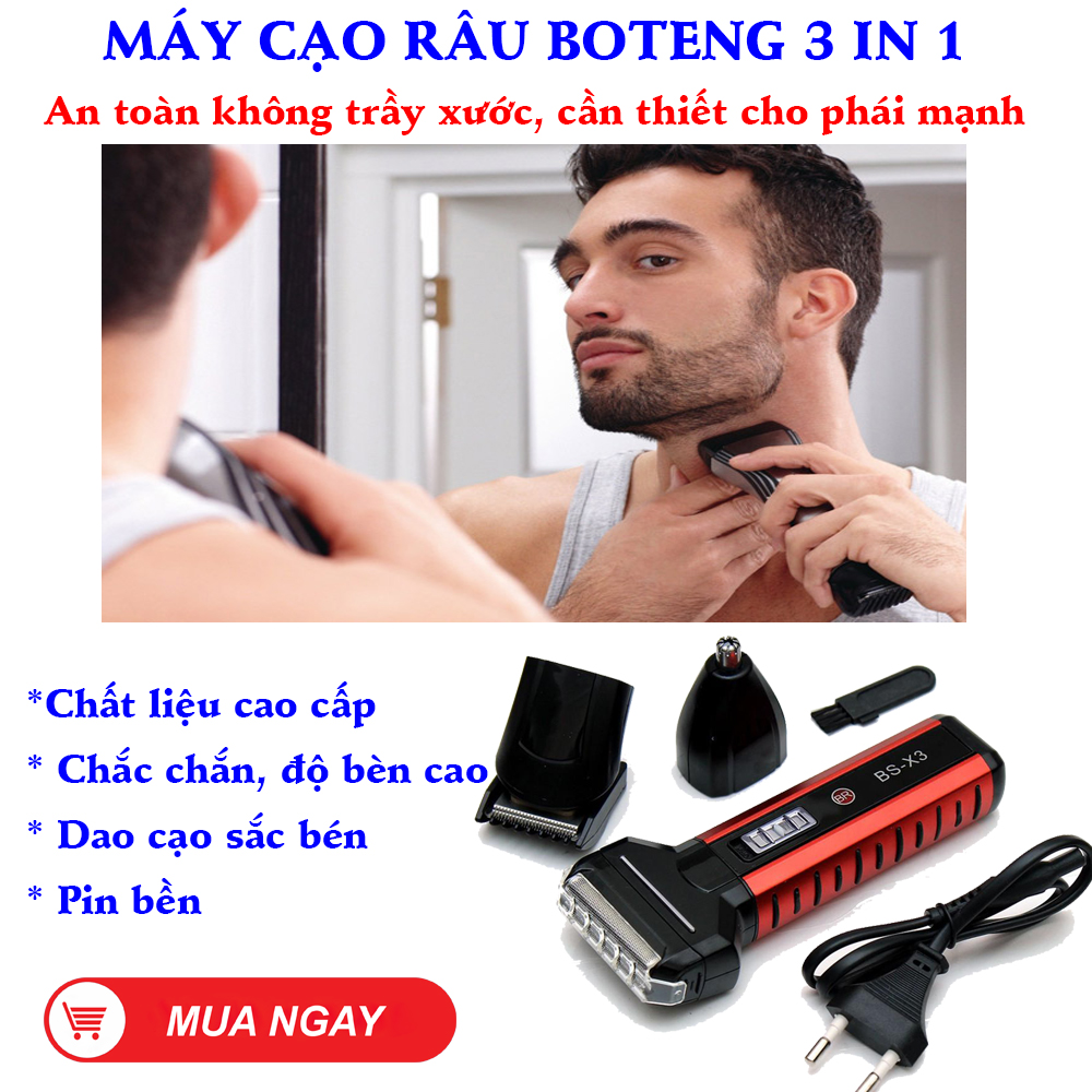 Máy Cạo Râu Nào Tốt, máy cạo râu boteng 3in1, Máy cạo râu BOTENG , Thiết Kế 3 Trong 1 Giúp Bạn Có Thể Cắt Tóc, Cạo Râu, Tỉa Lông Mũi một cách dẽ dàng,tiện dụng - [CAM KẾT] Máy Vô Cùng Bền Và Tốt, Không Lo Han Gỉ Sau Nhiều Năm Tháng!
