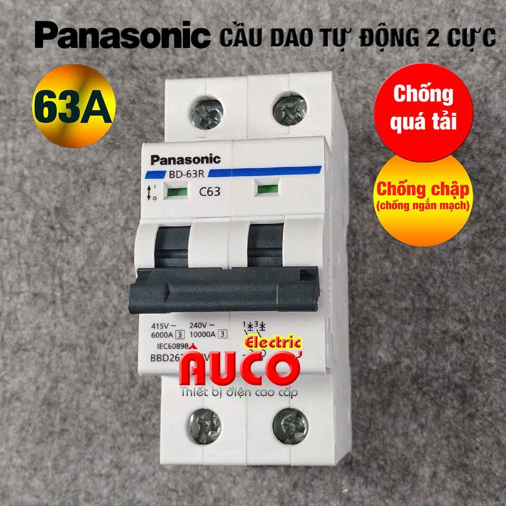 Cầu dao tự động bảo vệ quá tải & ngắn mạch panasonic 63a loại 2 cực