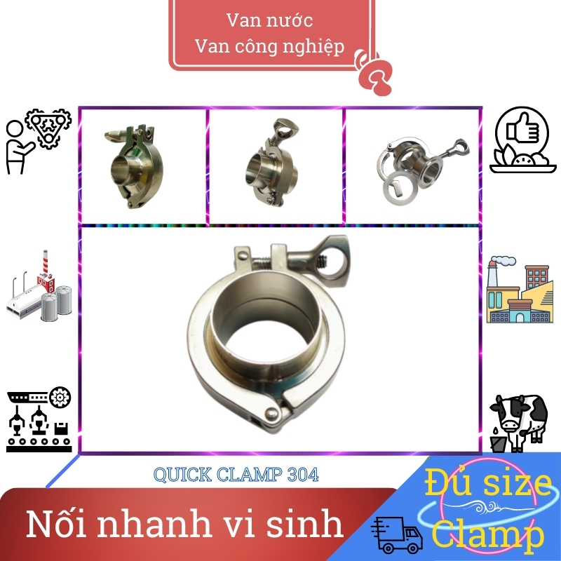 Nối nhanh clamp vi sinh inox 304 phi 42 mâm cặp 50.5