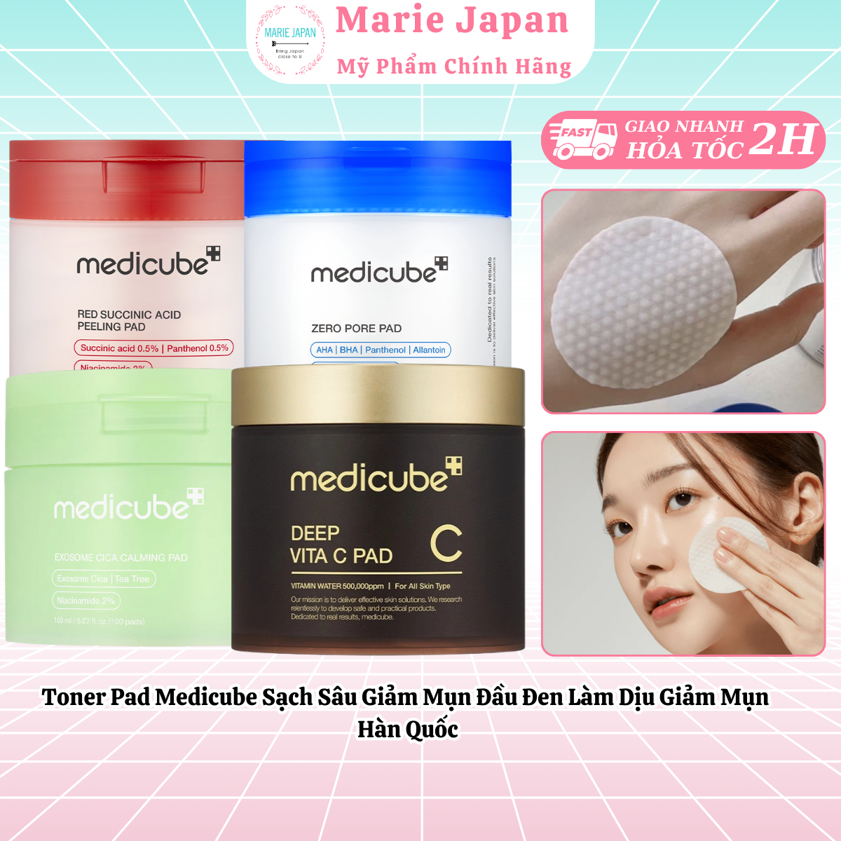 Toner Pad Medicube Zero Pore Pad 2.0 Sạch Sâu Giảm Mụn Đầu Đen Làm Dịu Giảm Mụn Hàn Quốc Hộp 70 Miếng