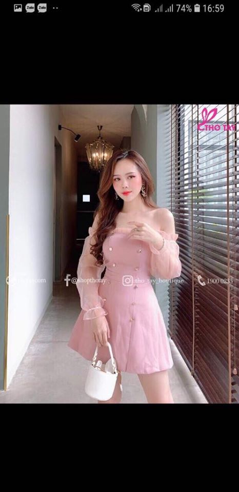 Đầm Nữ ( Váy Nữ ) Bẹt Vai Phối Lưới Cánh Tay Thời Trang Bambo