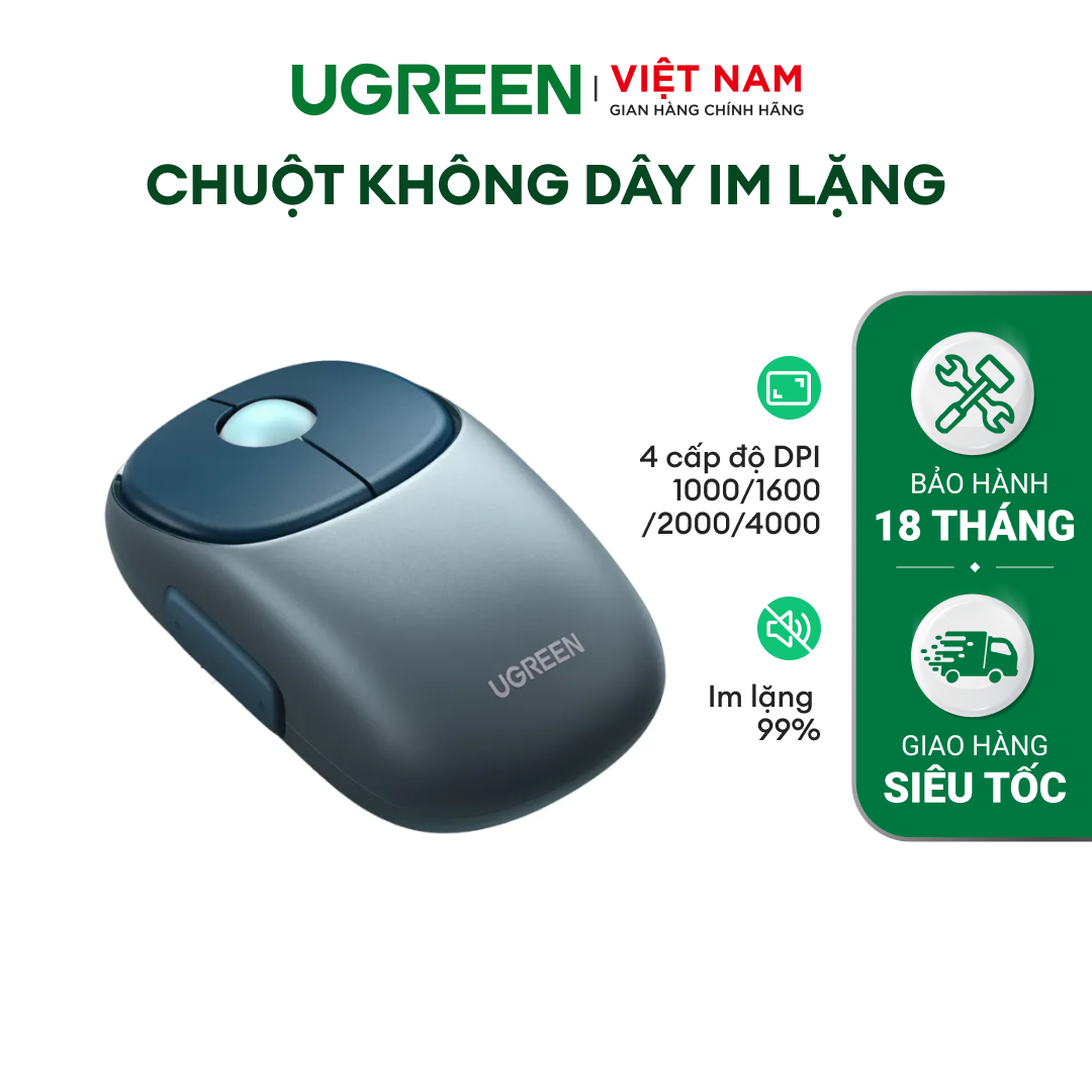 Chuột không dây pin sạc im lặng ugreen mu102 | kết nối đồng thời bluetooth & 2.4g | im lặng 99%| 4 cấp độ dpi 1000/1600/2000/4000 | bảo hành 18 tháng | 90538