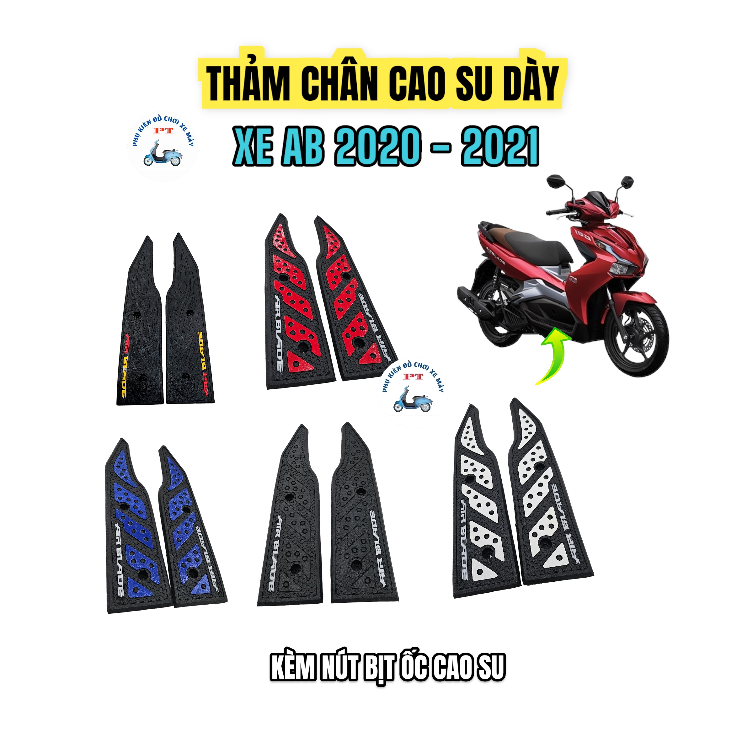 Thảm Lót Chân Xe AB 2020, AB 2021 - 125i / 150i - Cao Su Dày - Bắt Ốc + Kèm Nút Bịt - Phụ Kiện, Phụ Tùng Xe Máy Air Blade