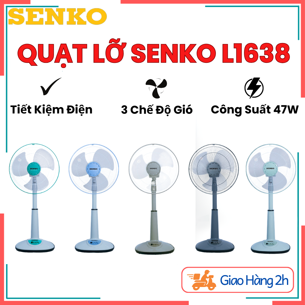 Quạt Lửng Senko L1638 Chính Hãng - Quạt Điện Cây Đứng Lỡ 3 Mức Tốc Độ Gió Không Ồn , Lõi Đồng 100%, Bảo Hành 12 Tháng