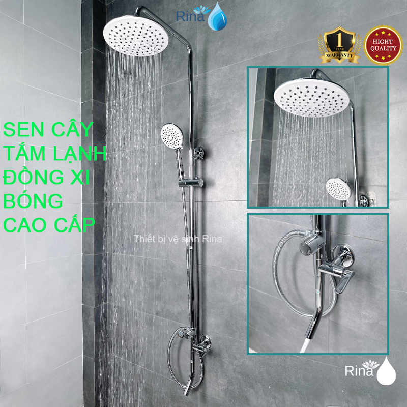 Sen cây lạnh đồng thau cao cấp bộ vòi sen cây lạnh tắm đứng 1 đường nước rina rn2825 đồng xi crom bóng chất lượng cao