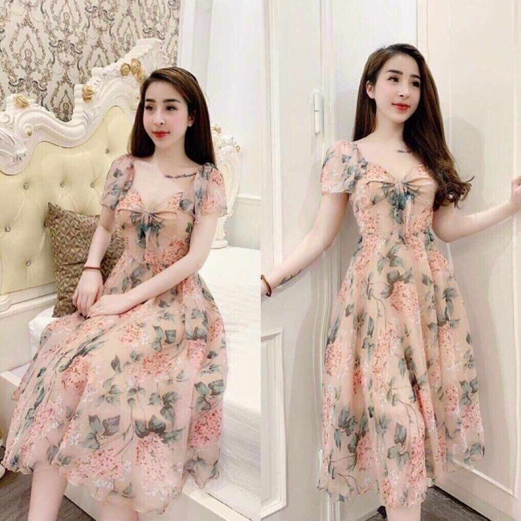 Đầm lụa in hoa