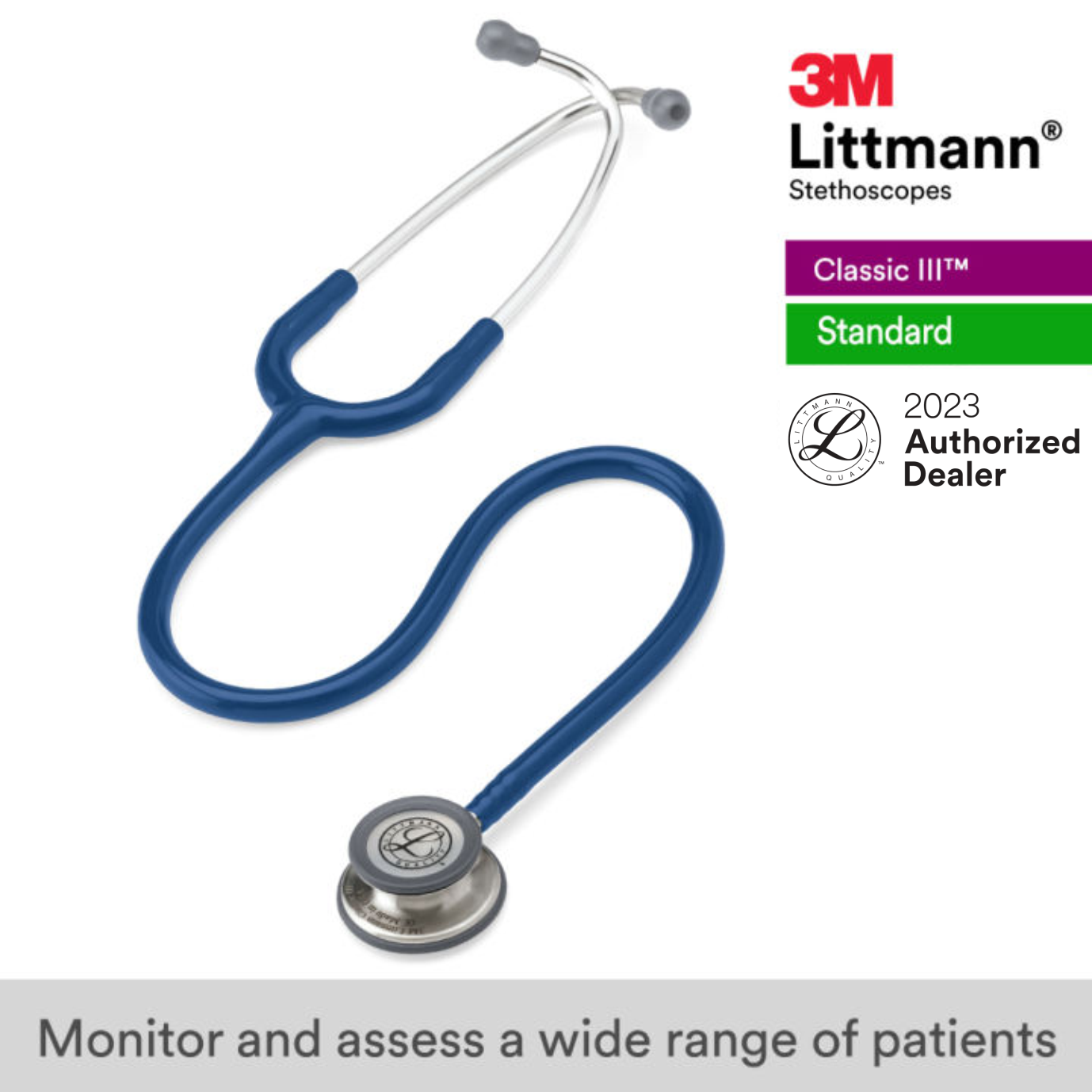 Ống nghe 3M Littmann Classic III, lớp phủ tiêu chuẩn, dậy nghe màu xanh Navy, 27 inch 5622