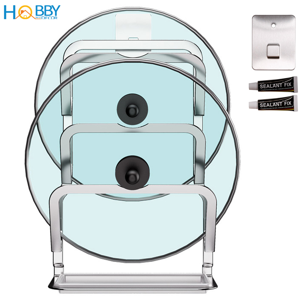 Kệ để nắp vung nồi 3 tầng inox 304 dán tường Hobby home decor TT03
