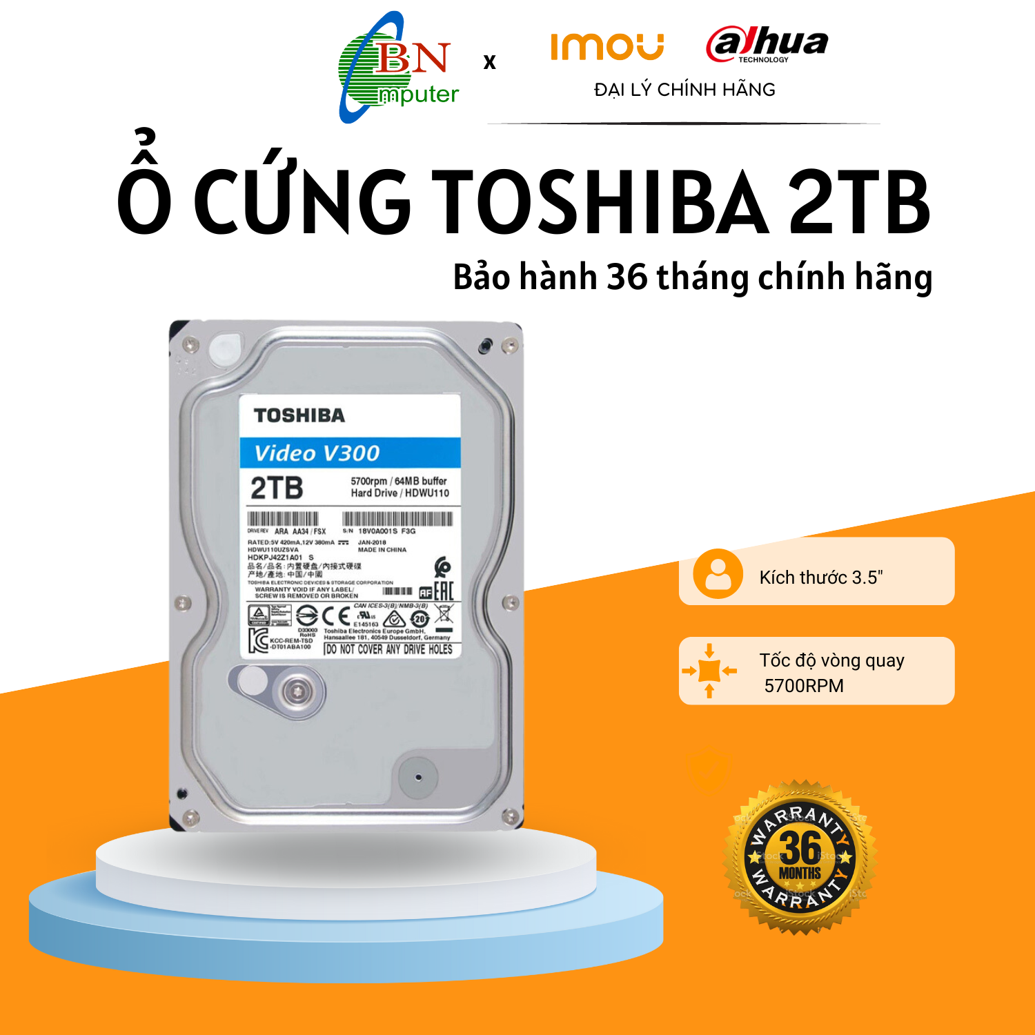Ổ cứng HDD toshiba 2TB AV hàng chuyên dụng dành cho camera, bảo hành 24 tháng