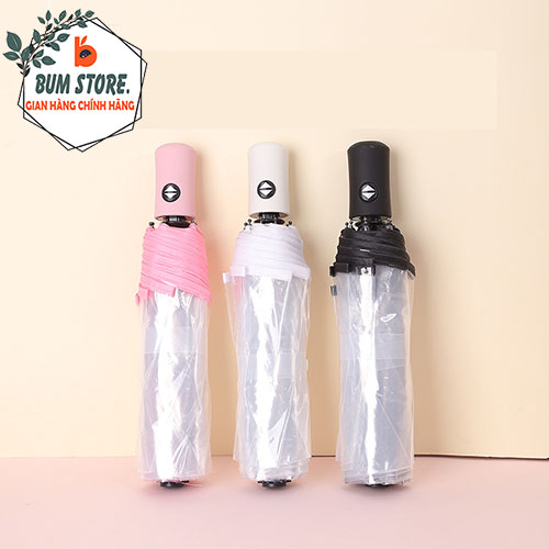 Ô trong suốt gấp gọn cán nhựa cao cấp nút bấm linh hoat, Dù che mưa nhựa dẻo trong suốt cao cấp chống thấm nước hiệu quả - BUM STORE