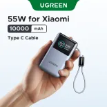 Pin sạc dự phòng UGREEN 10000mAh 55W cho Xiaomi 3-Port Portable Power Bank with Built-in Cable with LED Screen cho Xiaomi 55W SAMSUNG SFC2.0 45W Fast Charging for Samsung S25 S24 S23 S22 Ultra Model：PB727