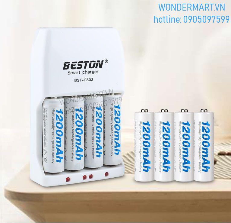 Bộ sạc pin aa/aaa beston kèm 4 pin sạc nhanh aa 1200mah ni-mh