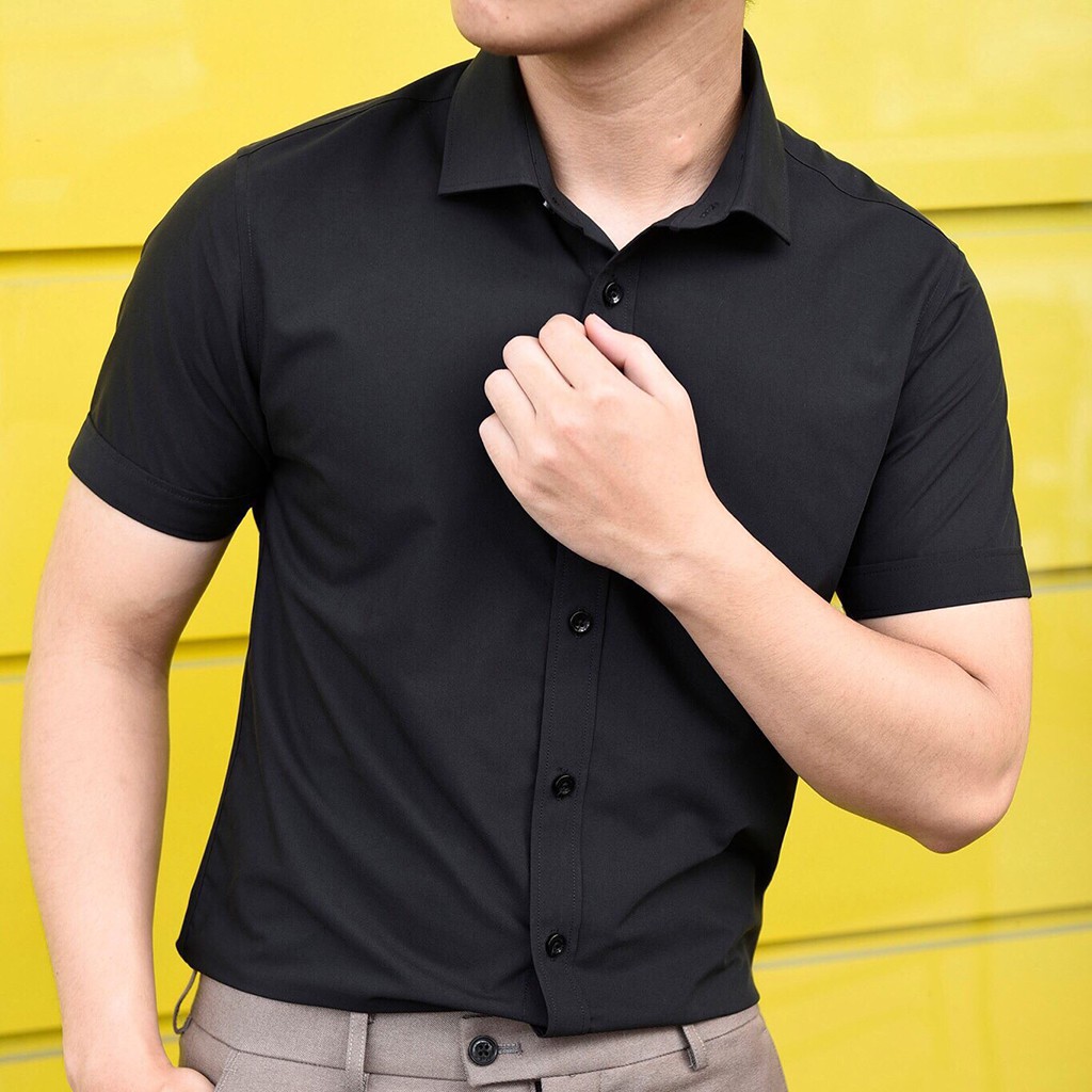 Áo sơ mi nam ngắn tay lụa trắng công sở cao cấp Hàn Quốc Hamino cộc tay lỡ chất lụa mềm mại thoải mái form slmfit ôm dáng thời trang Hàn Quốc