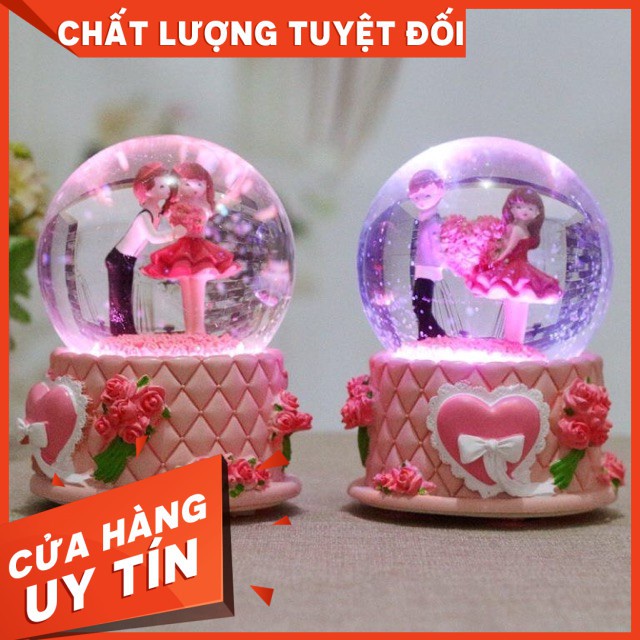 [HOT]Quà lưu niệm Quả cầu tuyết cặp đôi trái tim hoa hồng có đèn có nhạc (hình thật)Còn hàng