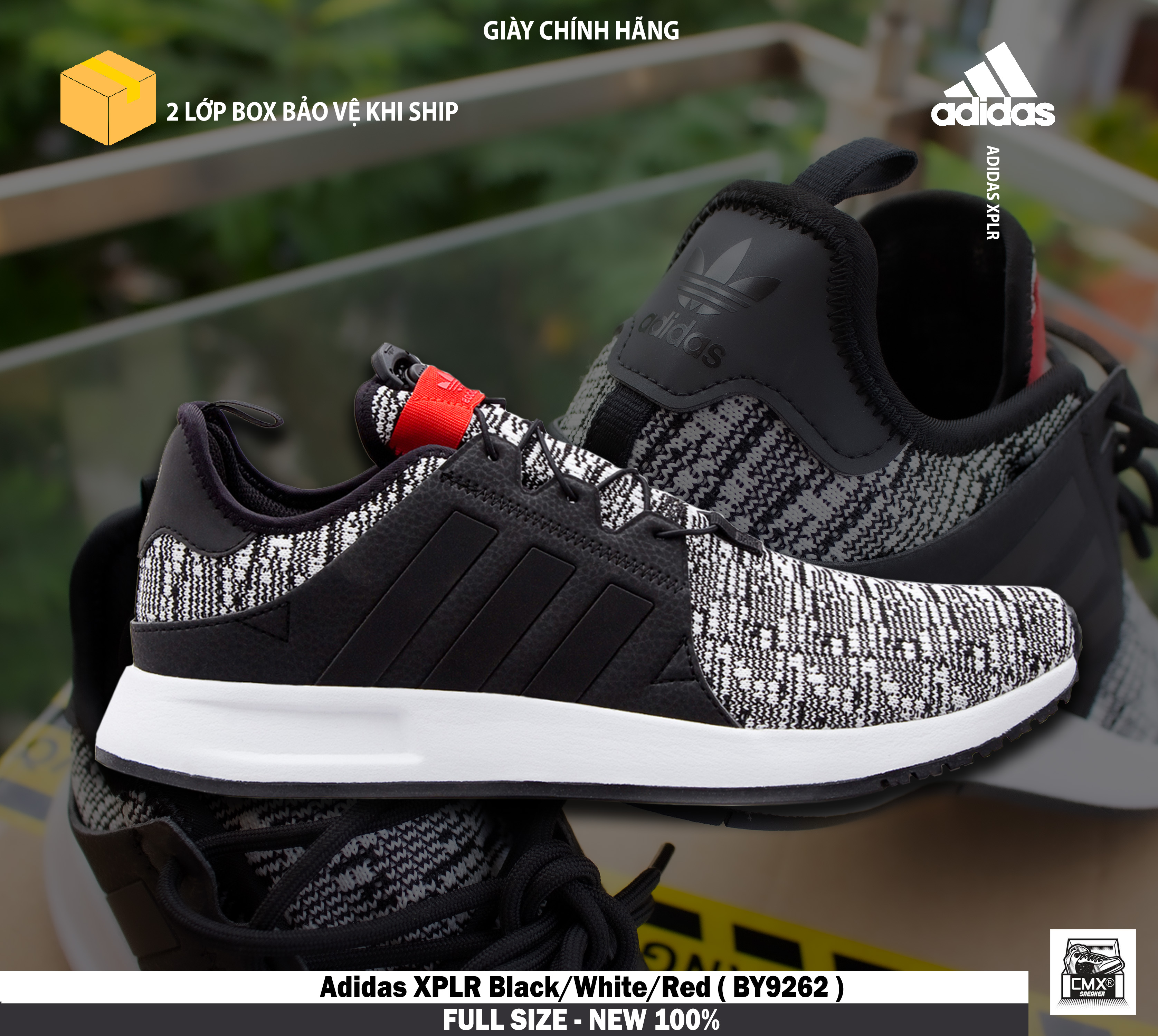 😘 giày adidas xplr black/white/red - real authentic 100%