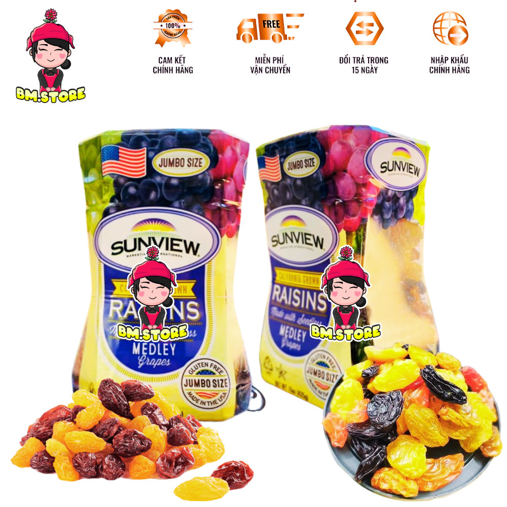 Hàng thật - loại đặc biệt - nho khô mỹ thập cẩm sunview raisin 425gr