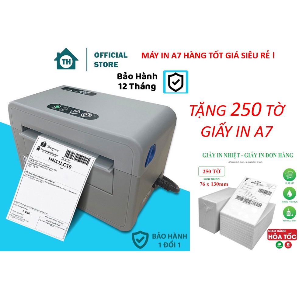 Máy in nhiệt grozziie a7, in đơn hàng, mã vận đơn, phiếu gửi hàng, in tem dán, in logo -tặng kèm 250 giấy in