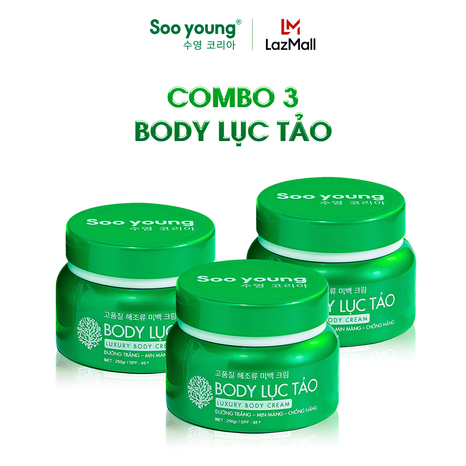 Combo 3 kem body lục tảo sooyoung korea dưỡng trắng mịn màng 250gr