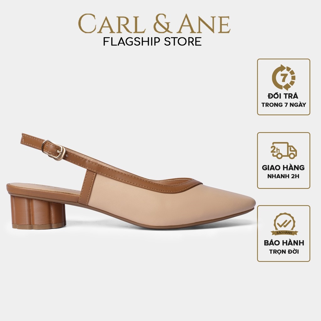 ۞✜▣  Carl   Ane - Giày cao gót nữ bít mũi phối dây đơn giản màu kem đậm   CL005