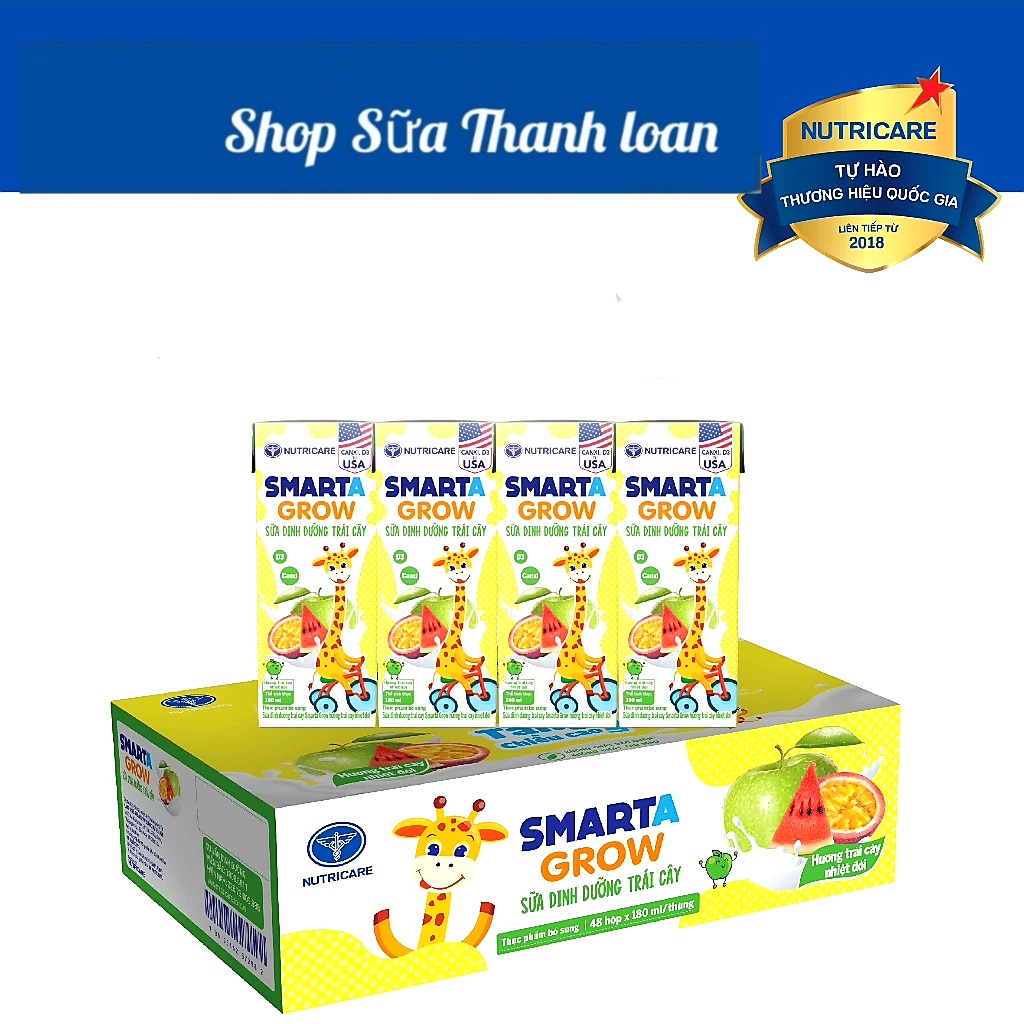 Thùng 48 hộp sữa nước nutricare smarta grow vị trái cây nhiệt đới/ nho 180ml.
