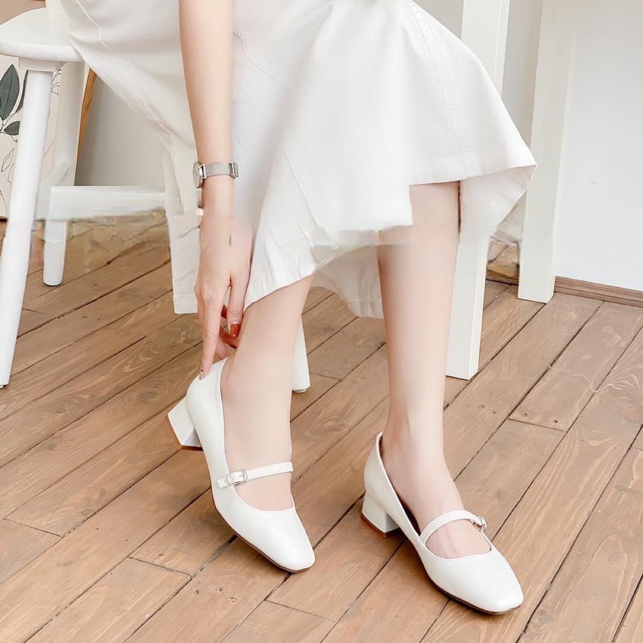 Giày cao gót 3 phân mũi vuông Annmodels kiểu dáng Mary Janes _A1004MJ